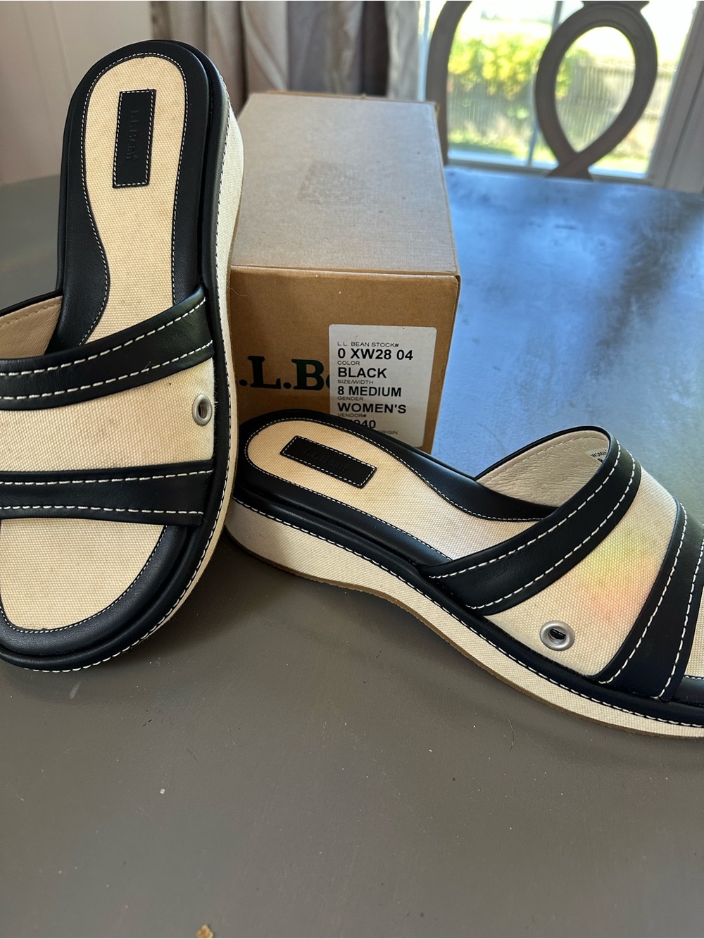 L.L. Bean Black and Cream Slide Sandals for Women